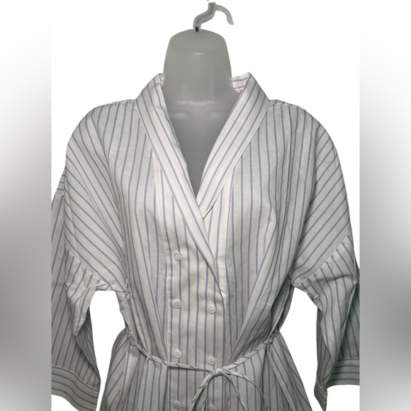 Harshman White & Lavender Stripe Mini Dress S | Cotton Linen Blend NWT - Picture 4 of 6